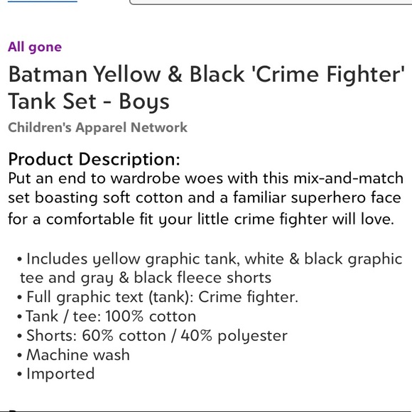 Batman Yellow & Black “Crime Fighter” Tank Set - Picture 5 of 5